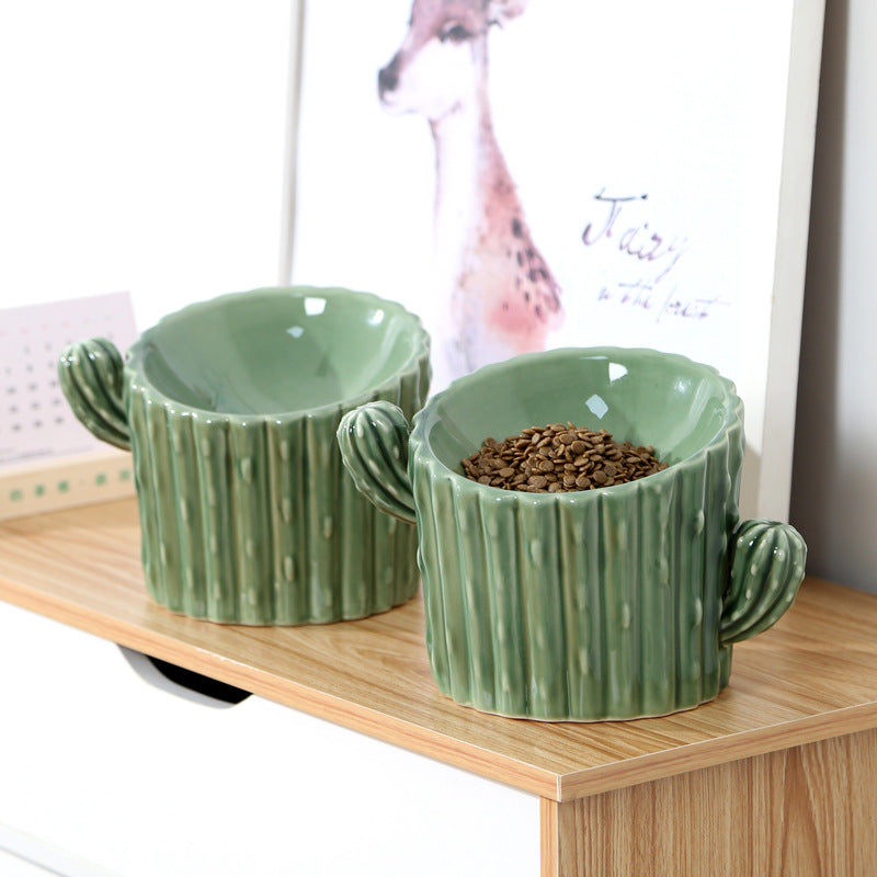 Raised Ceramic Double Pet Bowl for Cats and Small Dogs, Anti-Tip Design