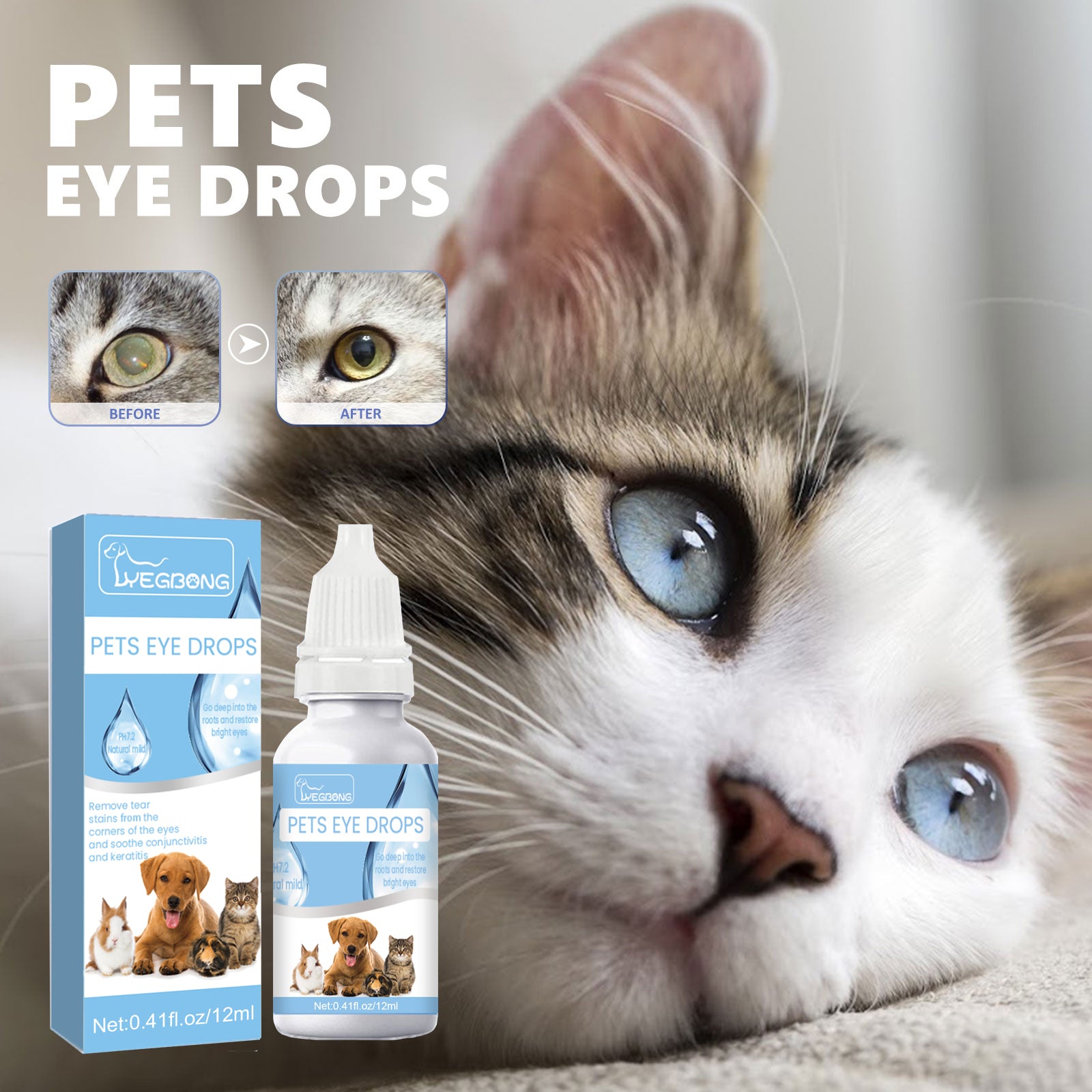 Pet Eye Cleaning Drops for Dogs and Cats, Gentle Eye Wash for Tear Stain Care