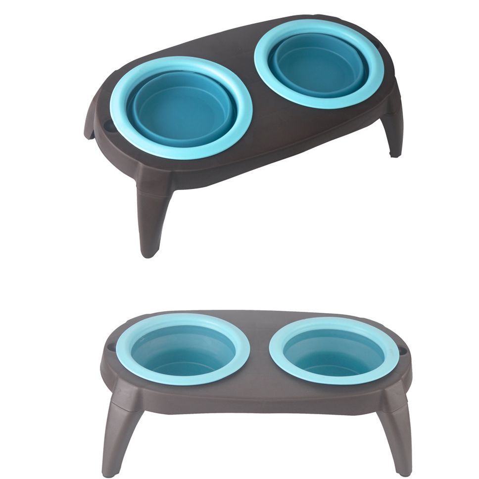 Foldable Double Silicone Pet Bowl, Travel Feeding Bowl for Dogs and Cats