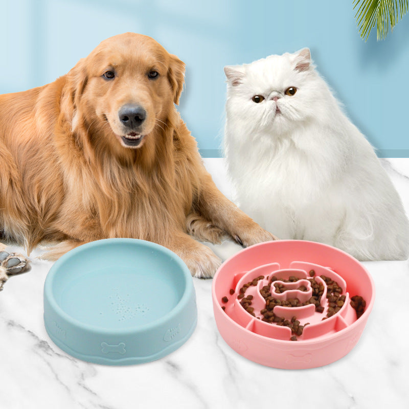 Portable Silicone Slow Feeder Pet Bowl, 2-in-1 Food and Water Dish