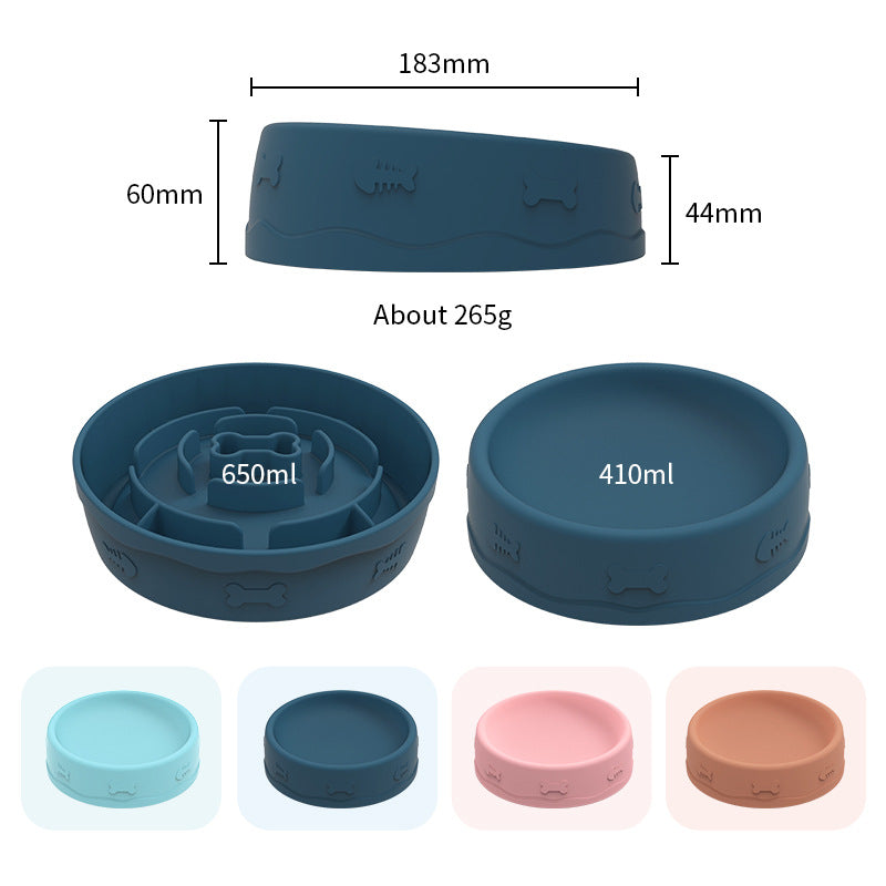 Portable Silicone Slow Feeder Pet Bowl, 2-in-1 Food and Water Dish