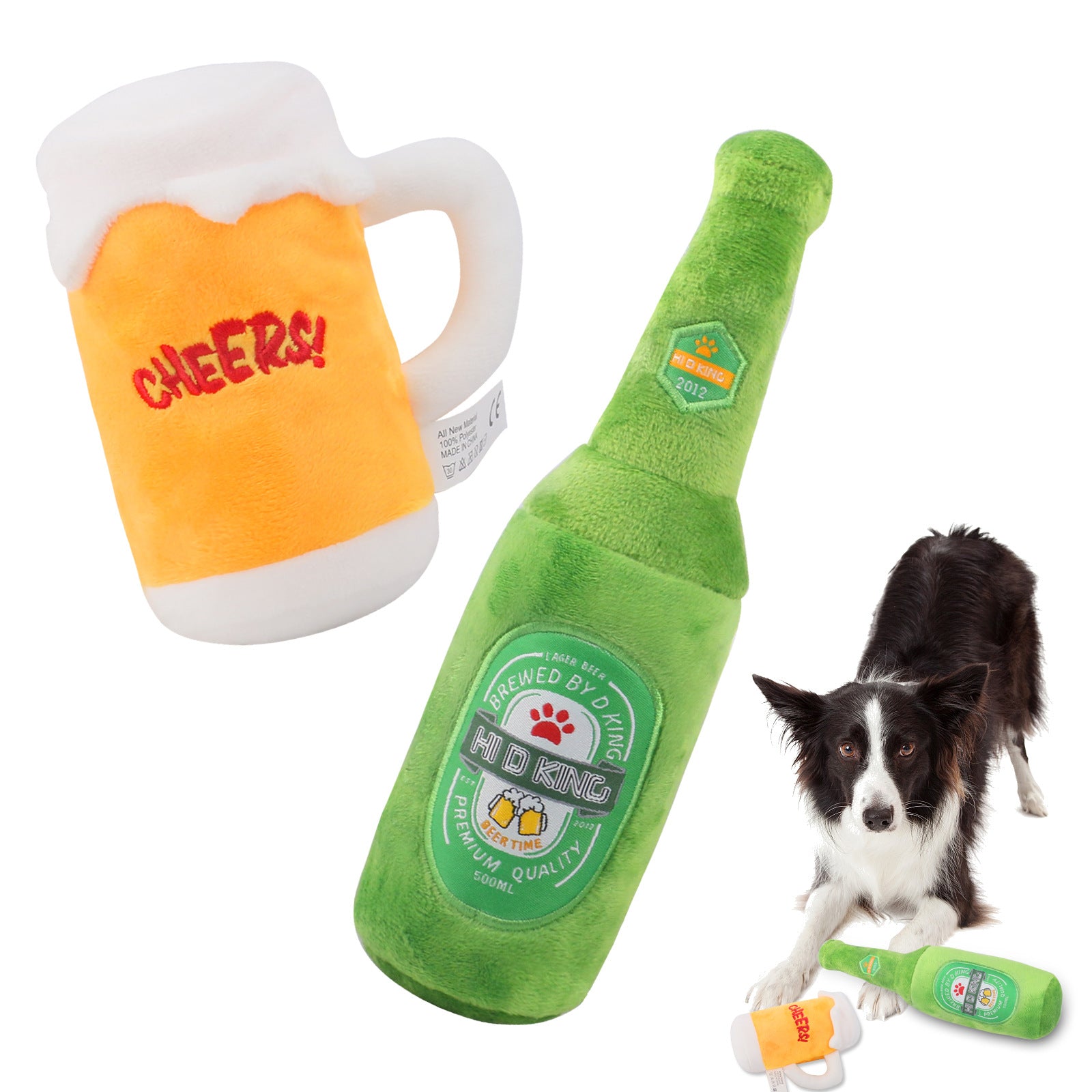 Plush Beer Bottle Squeaky Dog Toy for Interactive Play