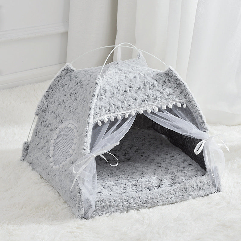 Semi-Enclosed Cat Tent Bed for Cats and Small Dogs, All-Season Pet House