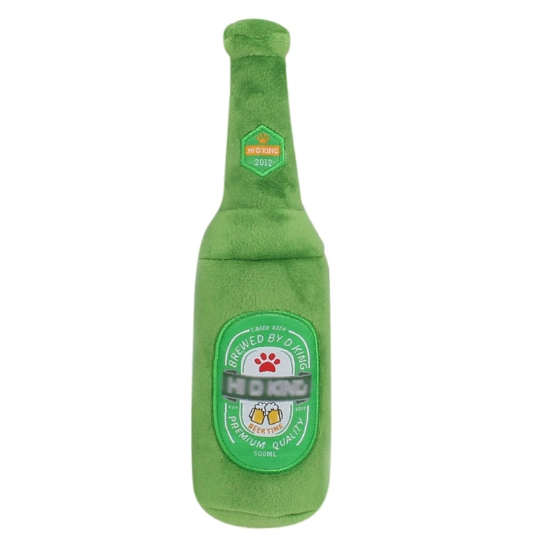 Plush Squeaky Beer Bottle Dog Toy for Interactive Play