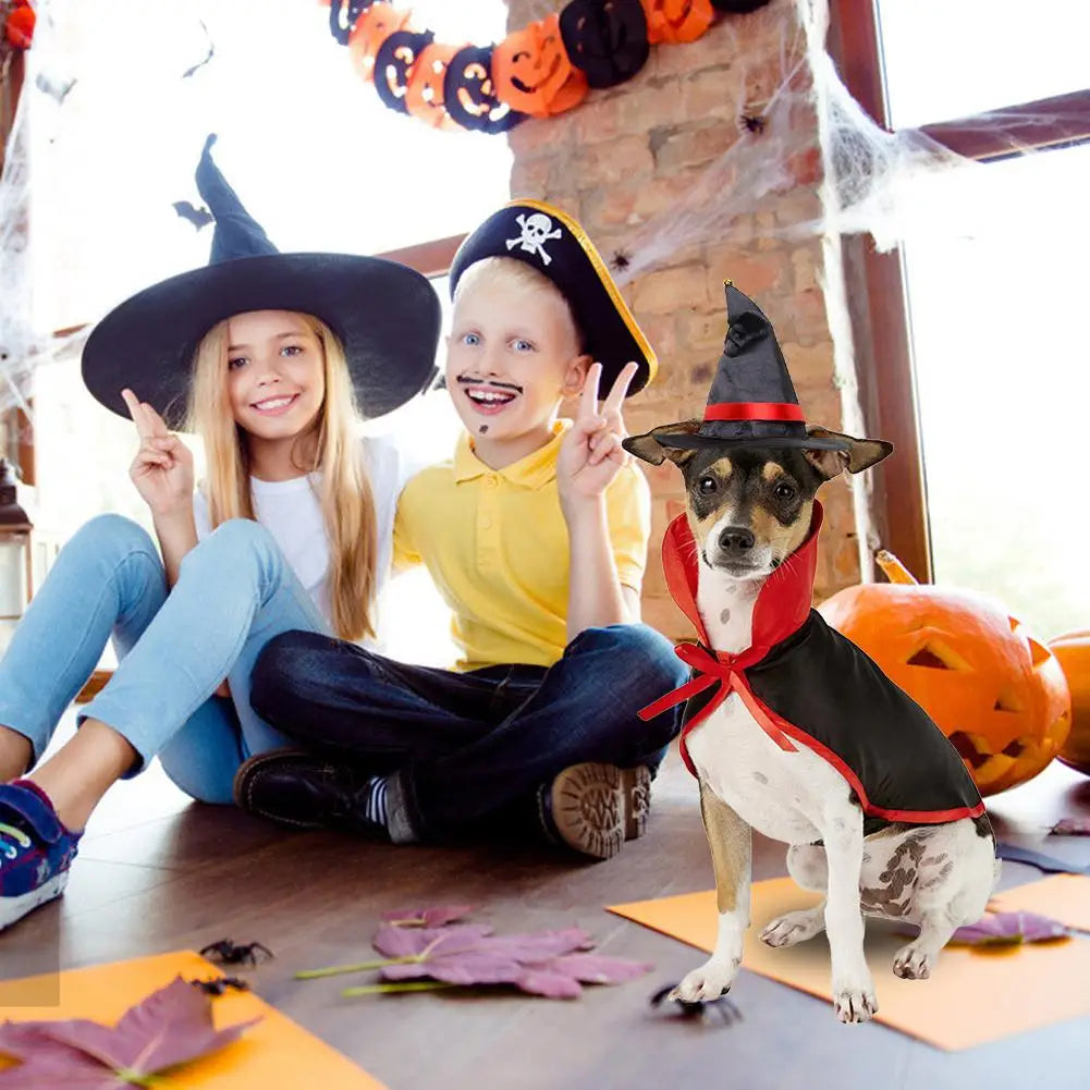 Halloween Pet Cloak and Hat Set for Dogs and Cats, Cosplay Costume