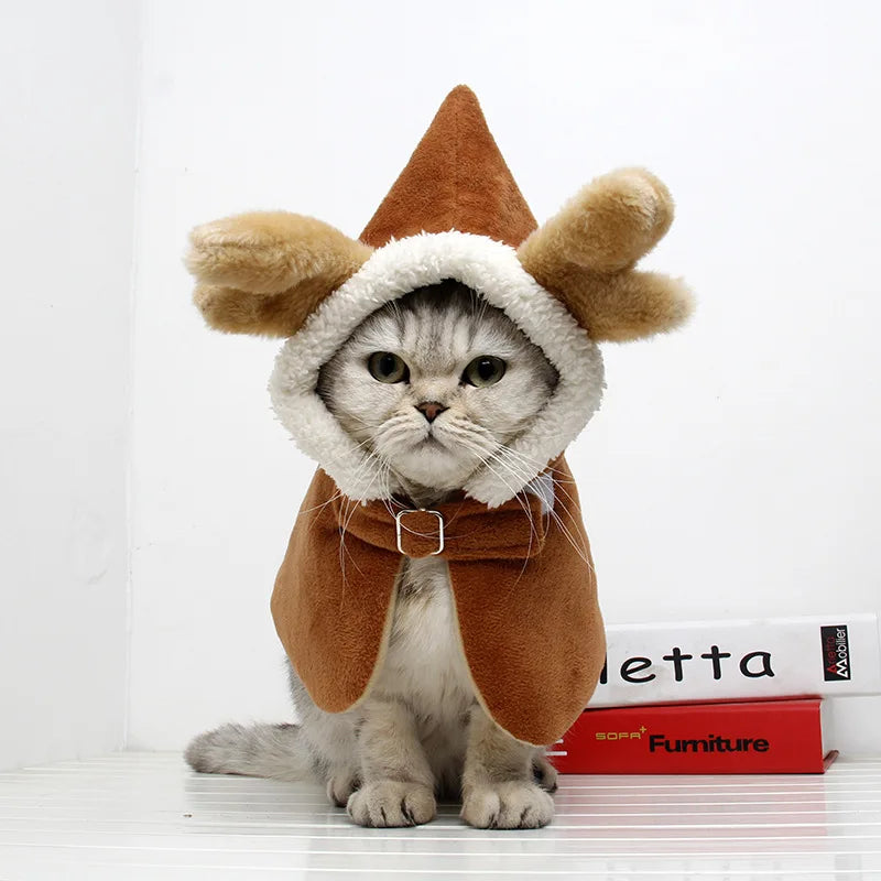 Christmas Reindeer Pet Costume with Antlers and Cape for Dogs and Cats
