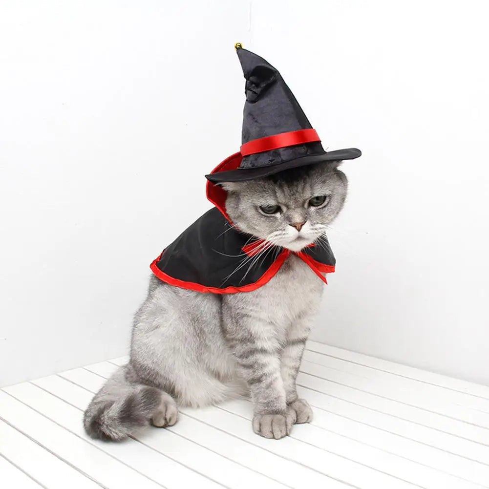 Halloween Pet Cloak and Hat Set for Dogs and Cats, Cosplay Costume