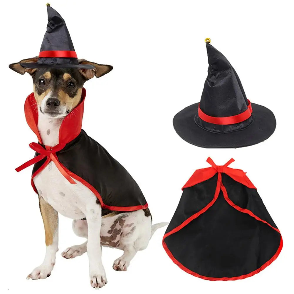 Halloween Pet Cloak and Hat Set for Dogs and Cats, Cosplay Costume