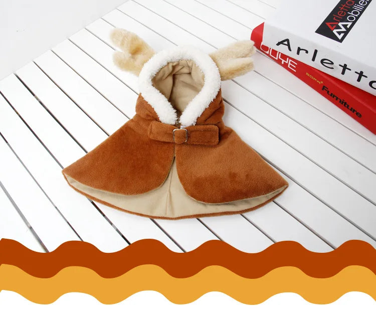 Christmas Reindeer Pet Costume with Antlers and Cape for Dogs and Cats