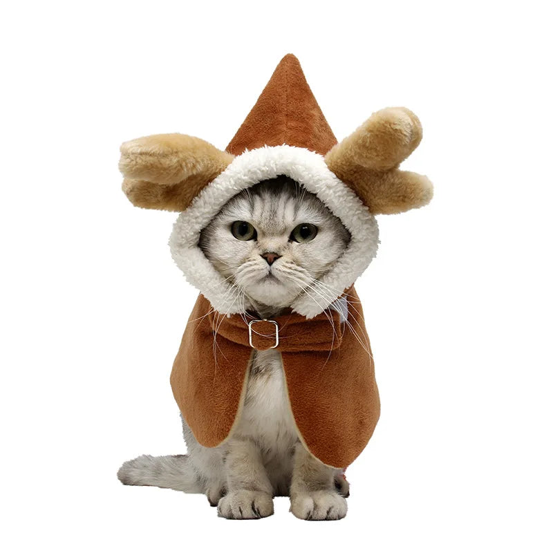 Christmas Reindeer Pet Costume with Antlers and Cape for Dogs and Cats