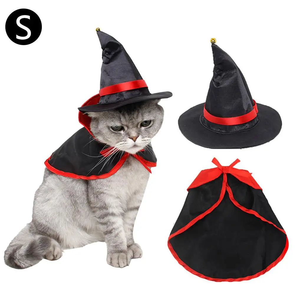 Halloween Pet Cloak and Hat Set for Dogs and Cats, Cosplay Costume